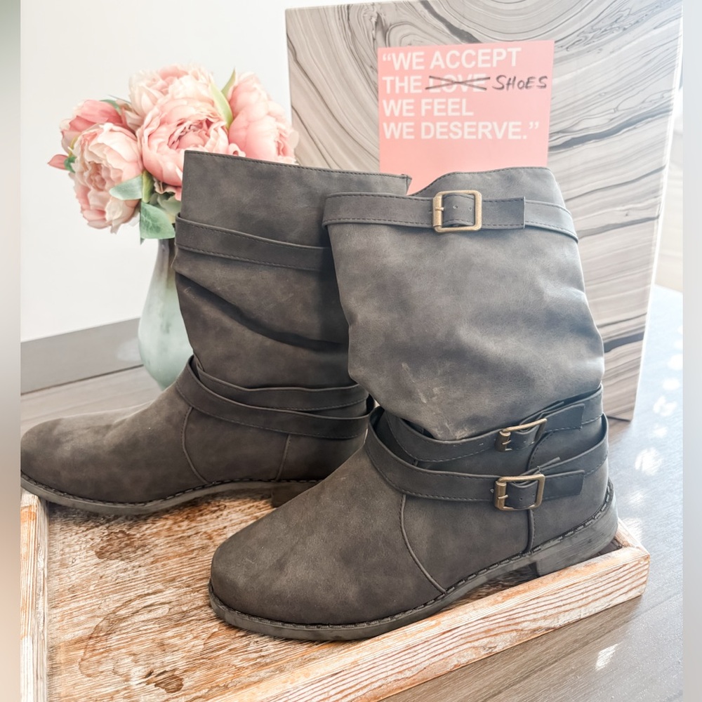 Black Slouchy Buckle Boots